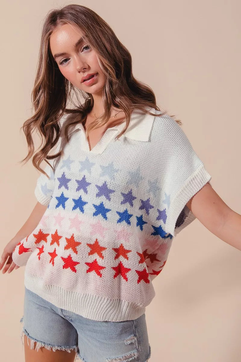 SO ME Fourth Of July Stars Loose Fit Knit Top OutfitFlow