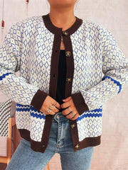Geometric Pattern Button Up Cardigan OutfitFlow