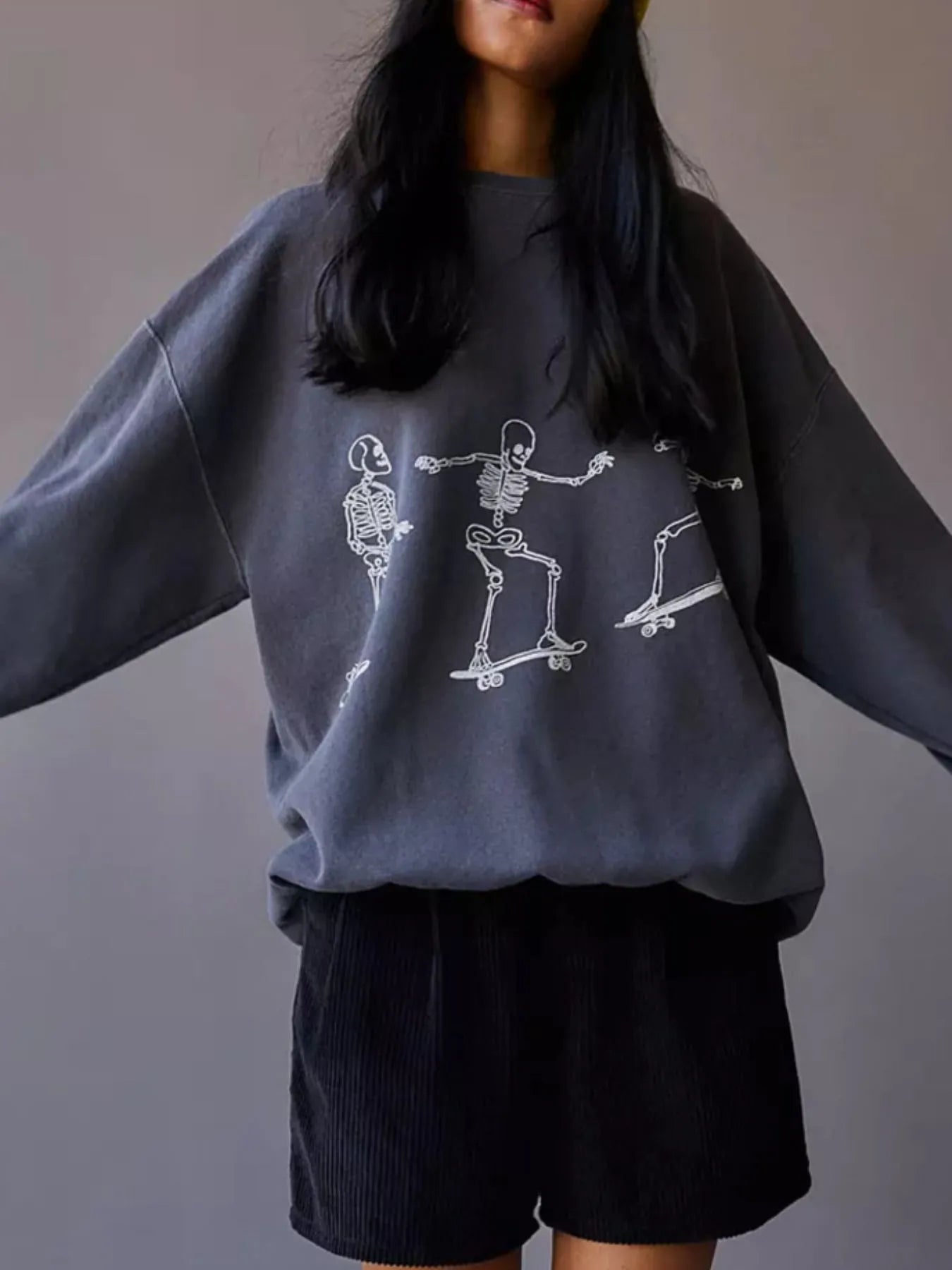 Skeleton Graphic Oversized Sweatshirt OutfitFlow