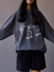 Skeleton Graphic Oversized Sweatshirt OutfitFlow