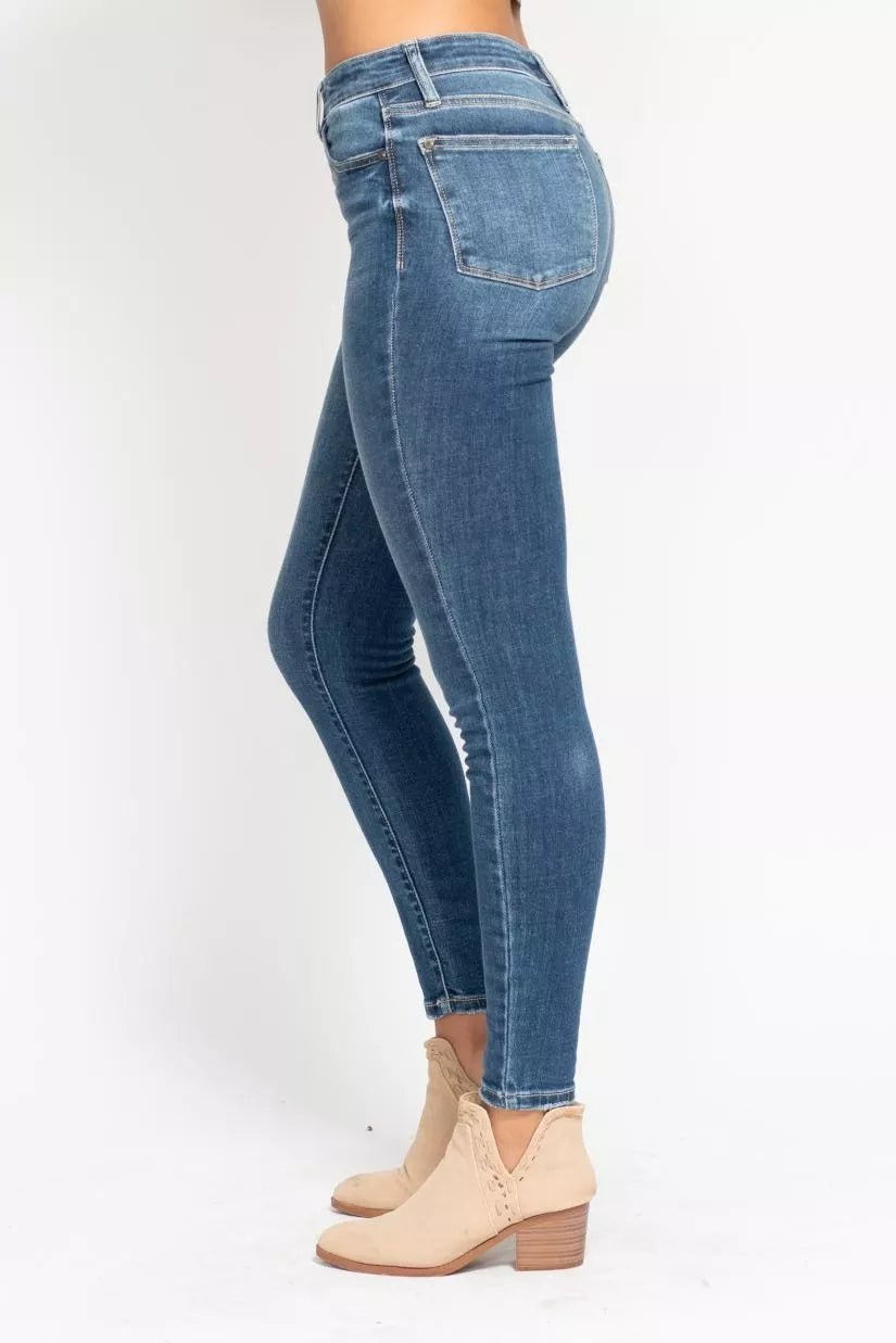 Judy Blue Full Size High Rise Button Fly Skinny Jeans Plus Size OutfitFlow