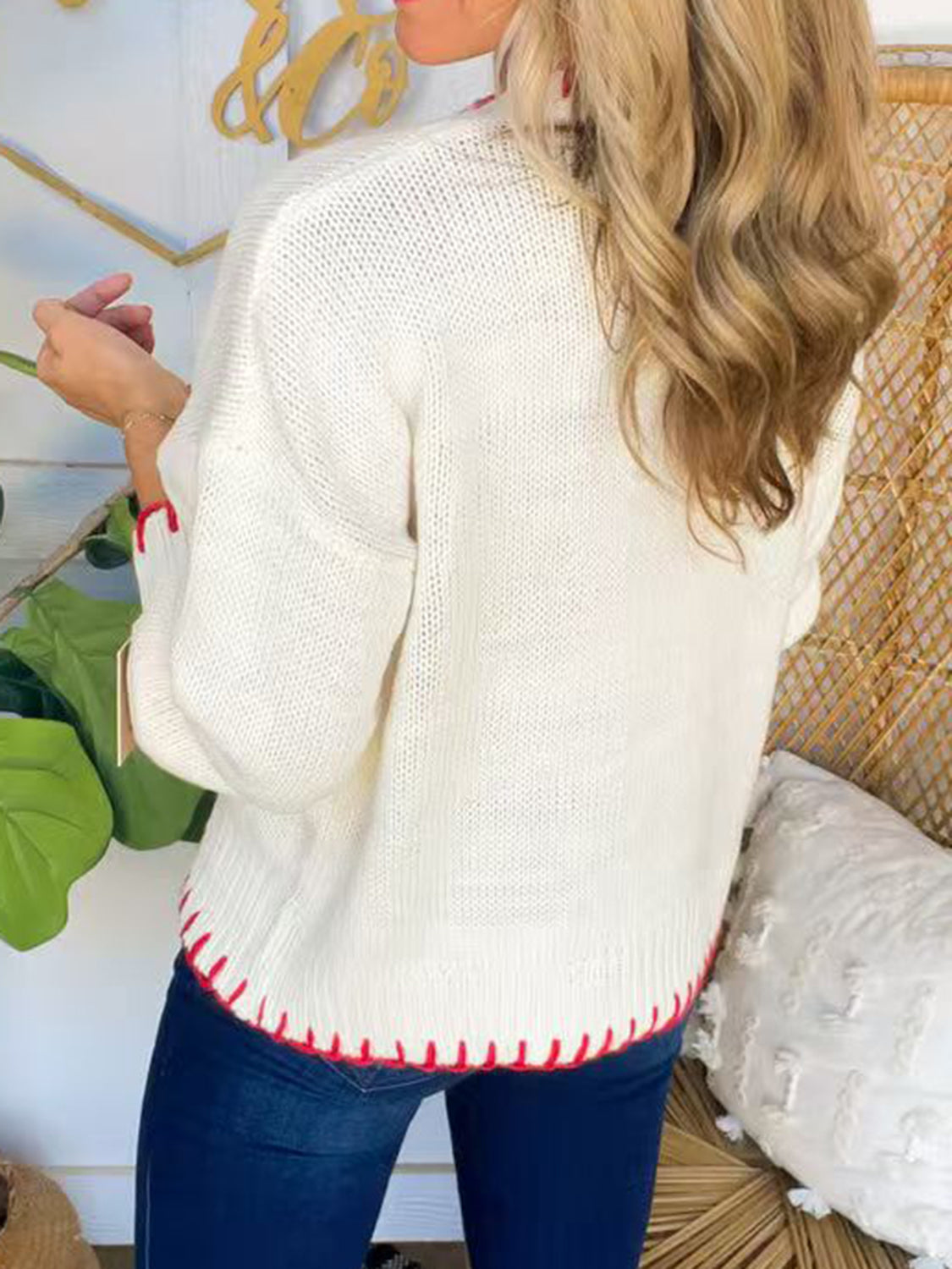 Outfit Flow - Bow Round Neck Long Sleeve Sweater