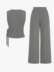 Round Neck Sleeveless Top and Pants Set OutfitFlow