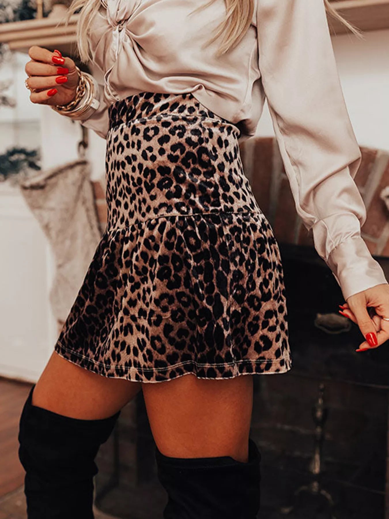 Leopard Tiered Mini Skirt OutfitFlow