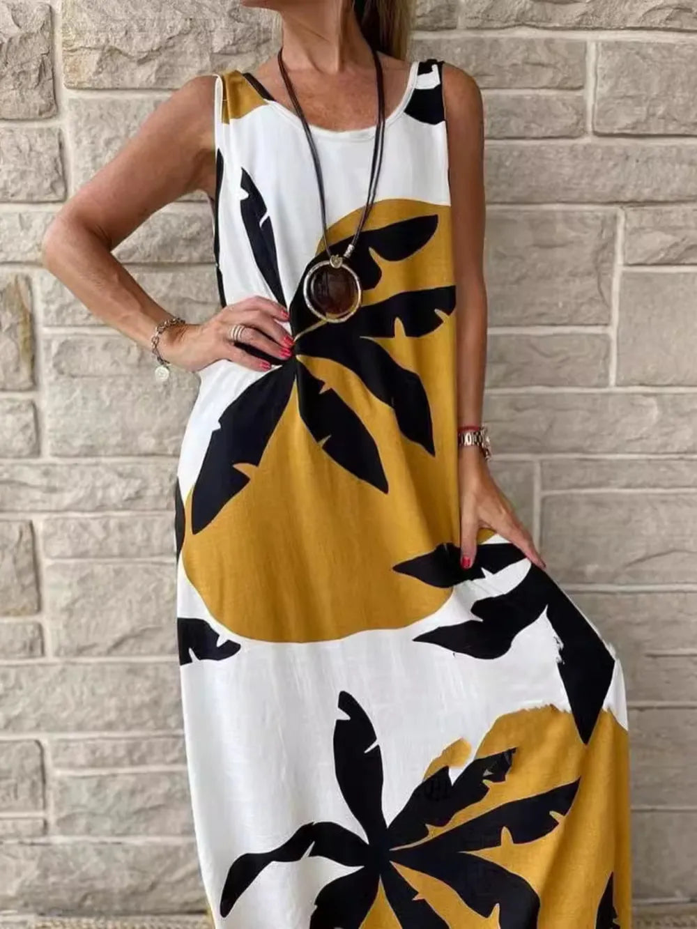 Printed Round Neck Mini Tank Dress OutfitFlow