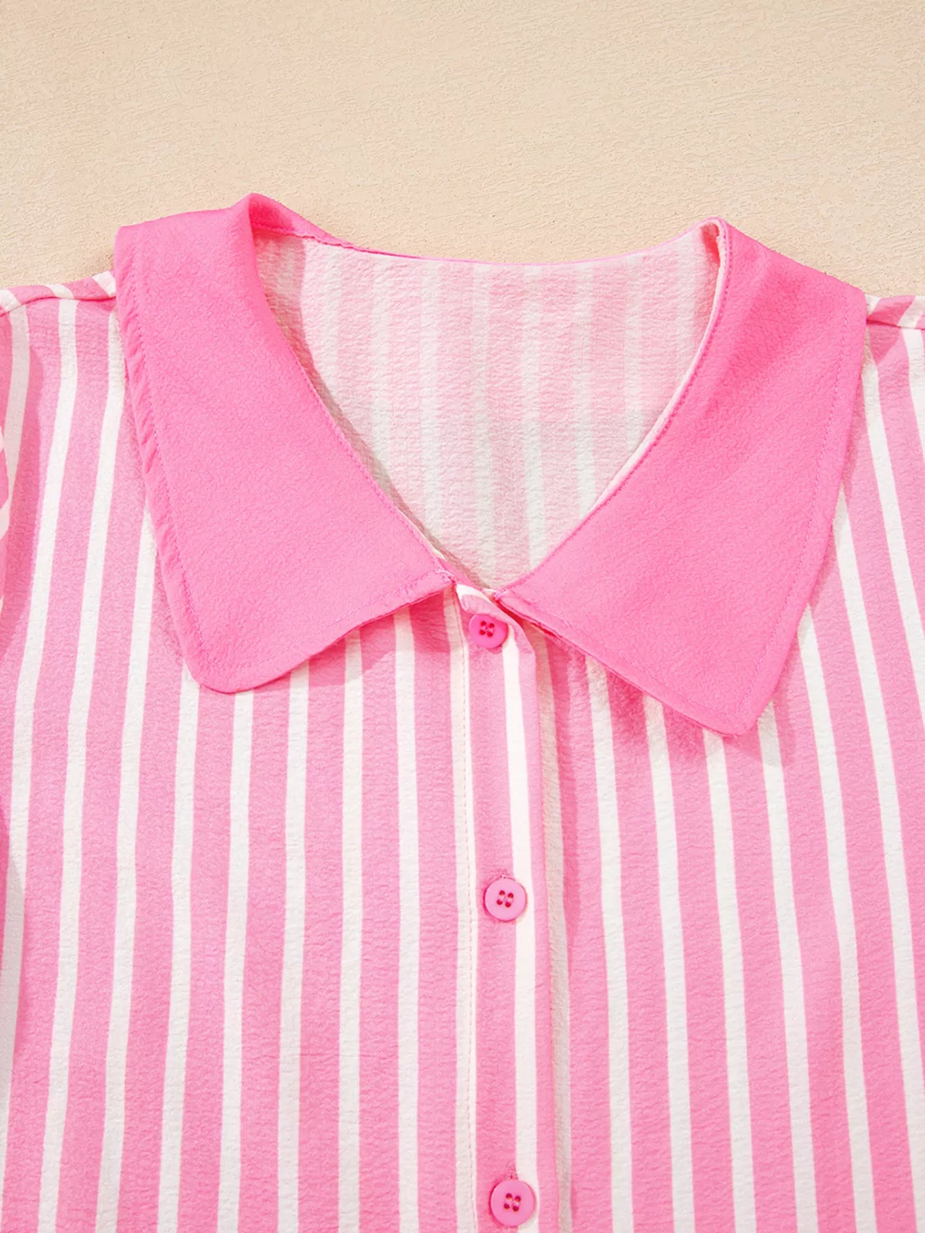 Stripe Buttoned Front Long Sleeve Top and Pants 2 Piece Sleepwear OutfitFlow