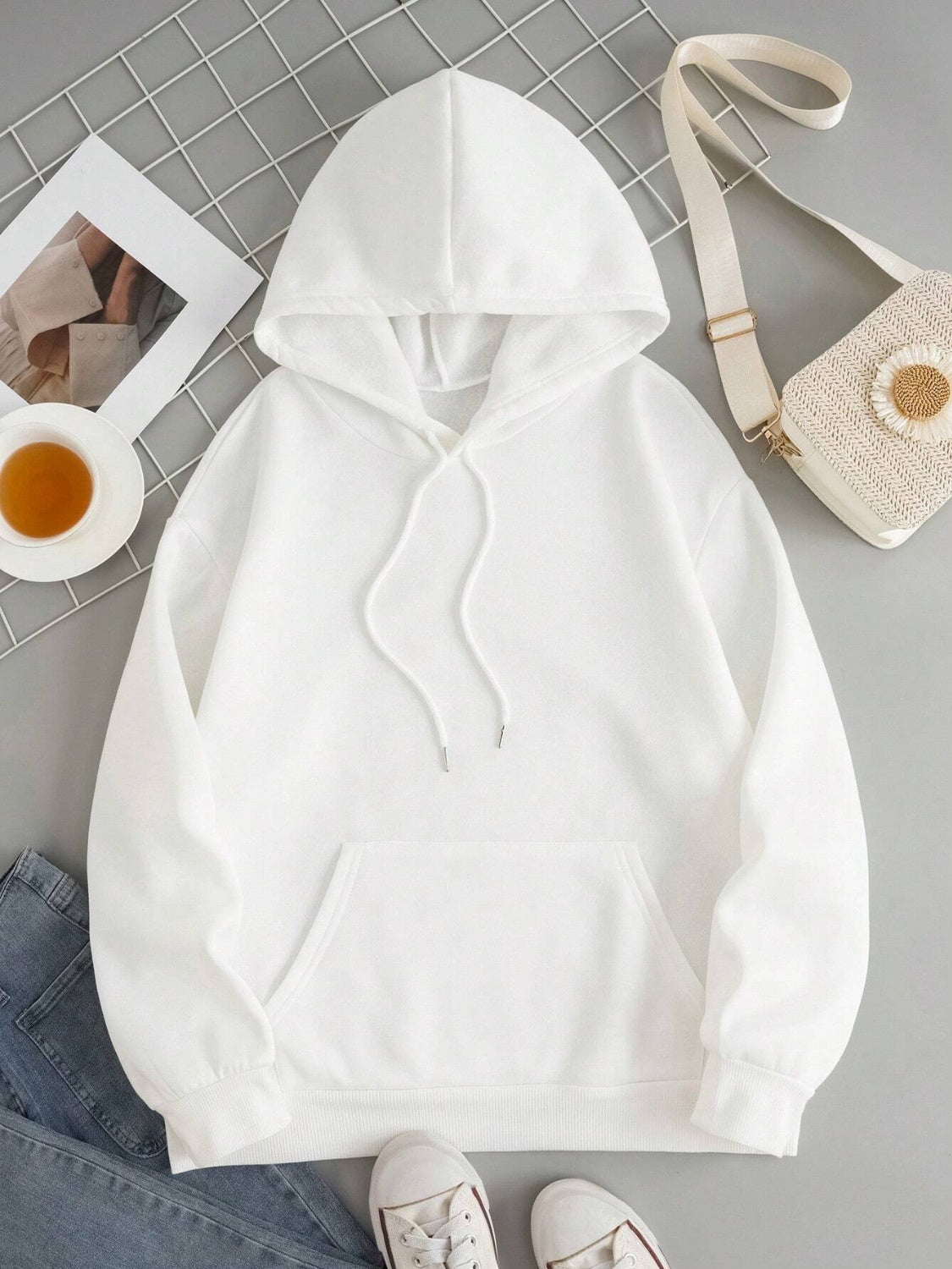 Drawstring Dropped Shoulder Hoodie OutfitFlow