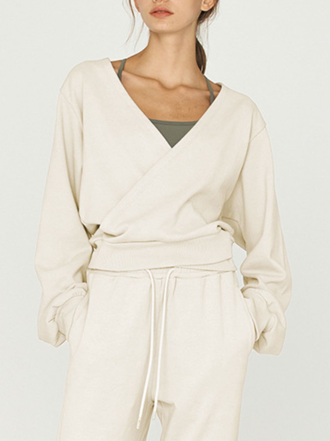 Outfit Flow - Surplice Long Sleeve Sweatshirt