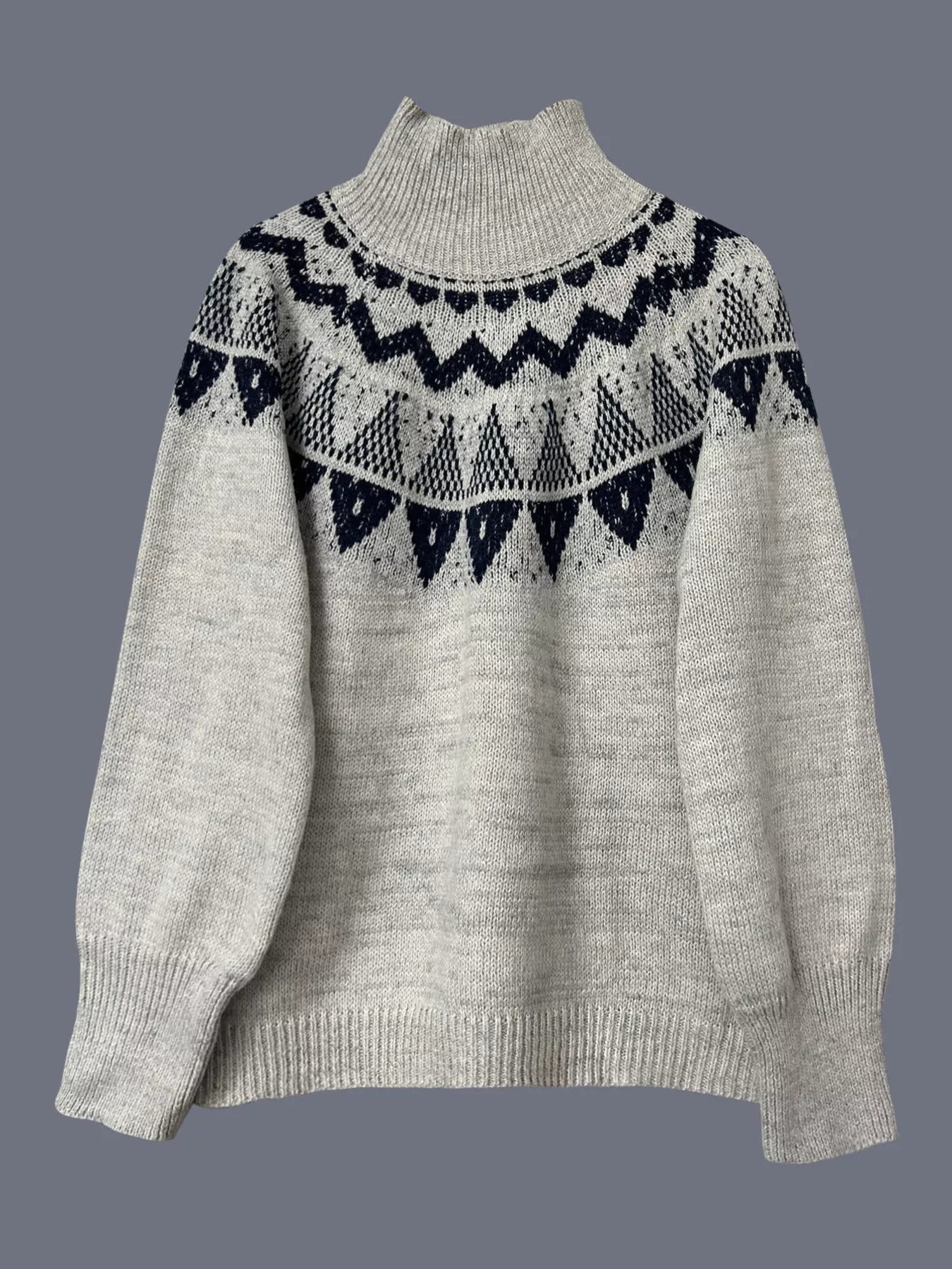 Nordic Pattern High Neck Sweater Gray OutfitFlow