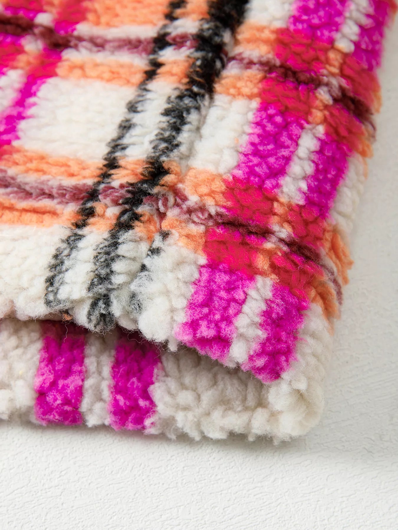 Sherpa Plaid Snap Down Vest Coat Trendsi