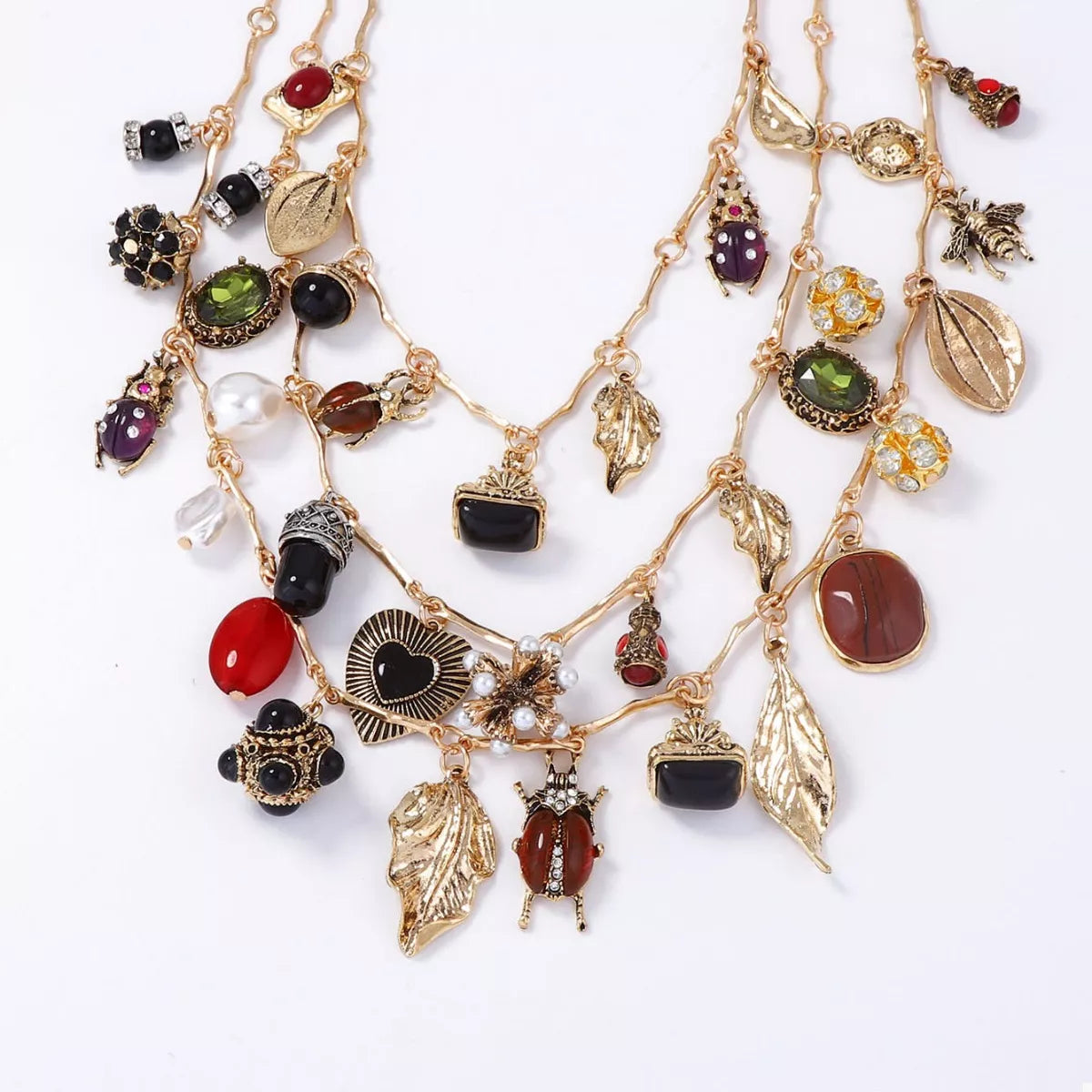 3-Piece 18K Gold-Plated Resin Gemstone Necklace OutfitFlow