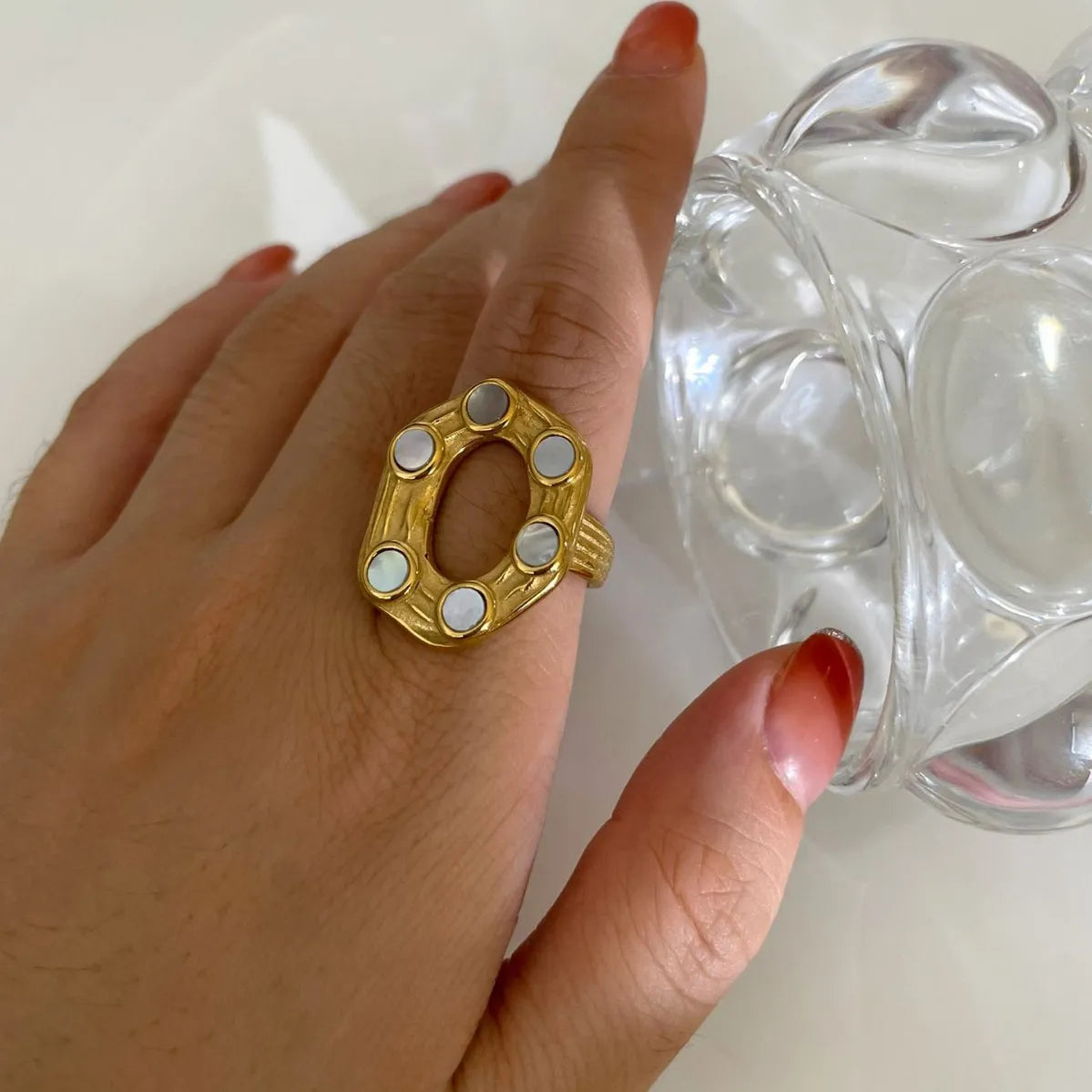 18K Gold-Plated Oval Statement Ring Gold OutfitFlow