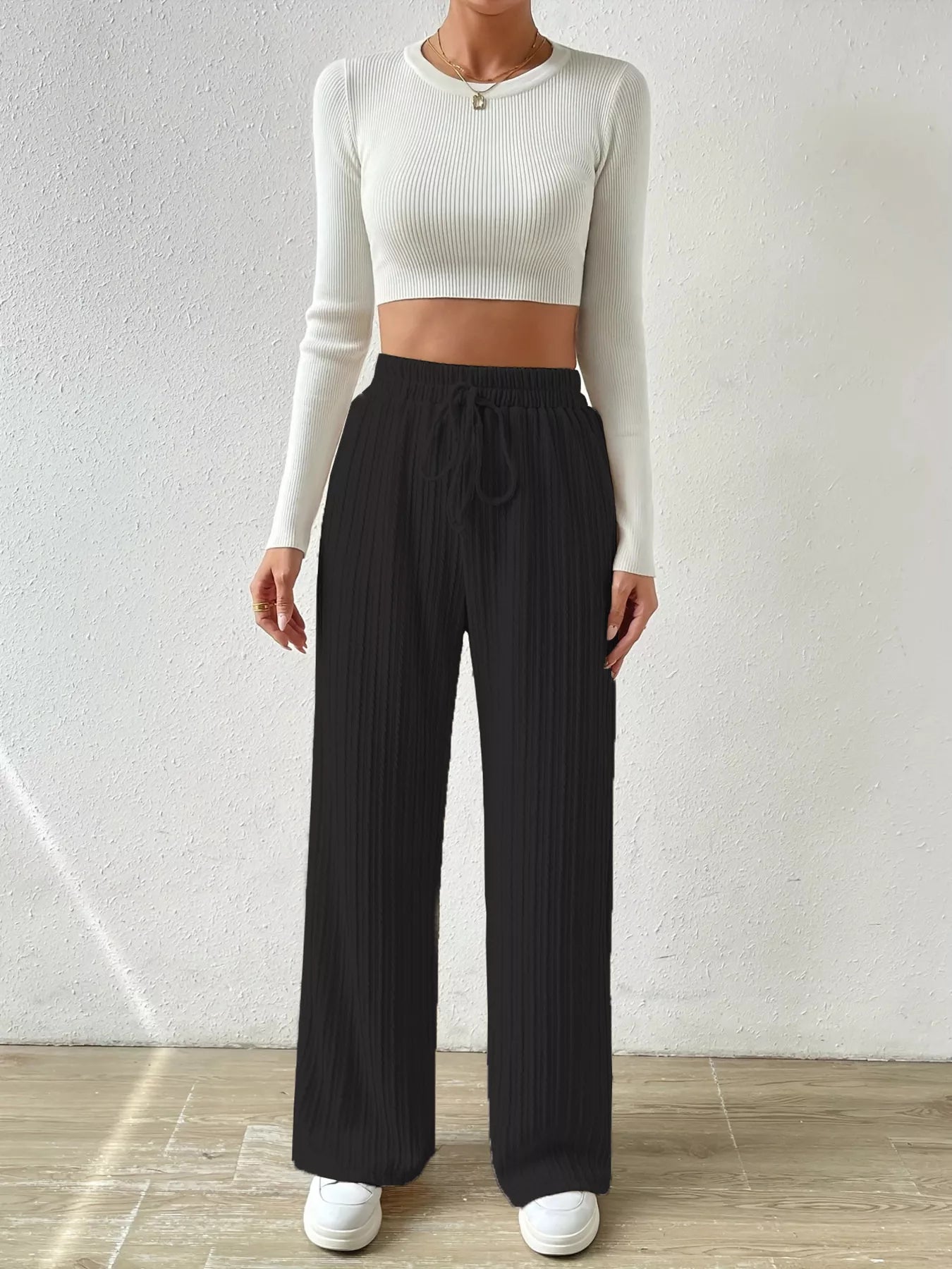 Drawstring Wide Leg Pants OutfitFlow