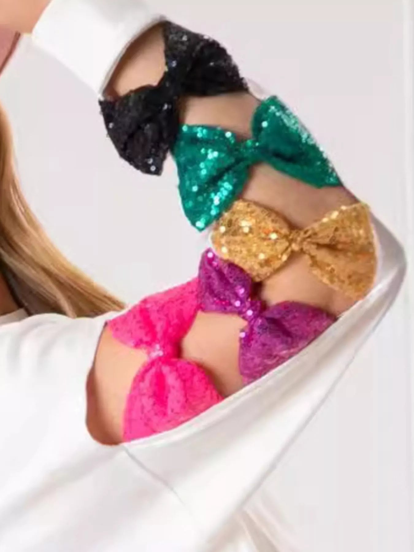 Sequin Bow Cutout Round Neck Sweatshirt OutfitFlow