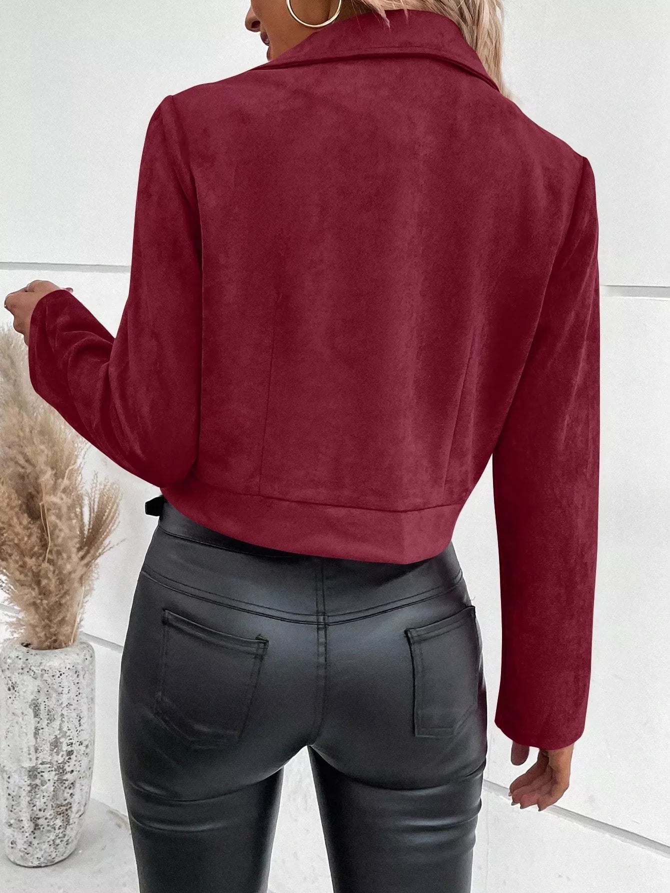 Suede Moto Jacket with Zip Detail Trendsi