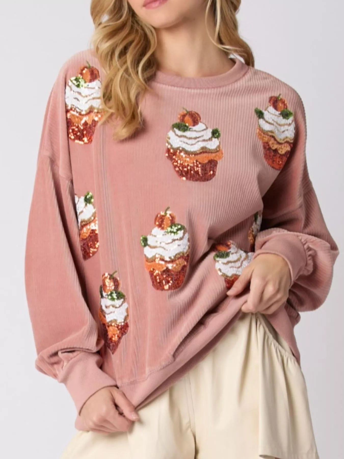 Christmas Cupcake Dropped Shoulder Sweatshirt OutfitFlow