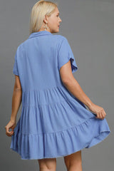 Umgee Full Size Raw Hem Folded Sleeve Tiered Dress Plus Size OutfitFlow