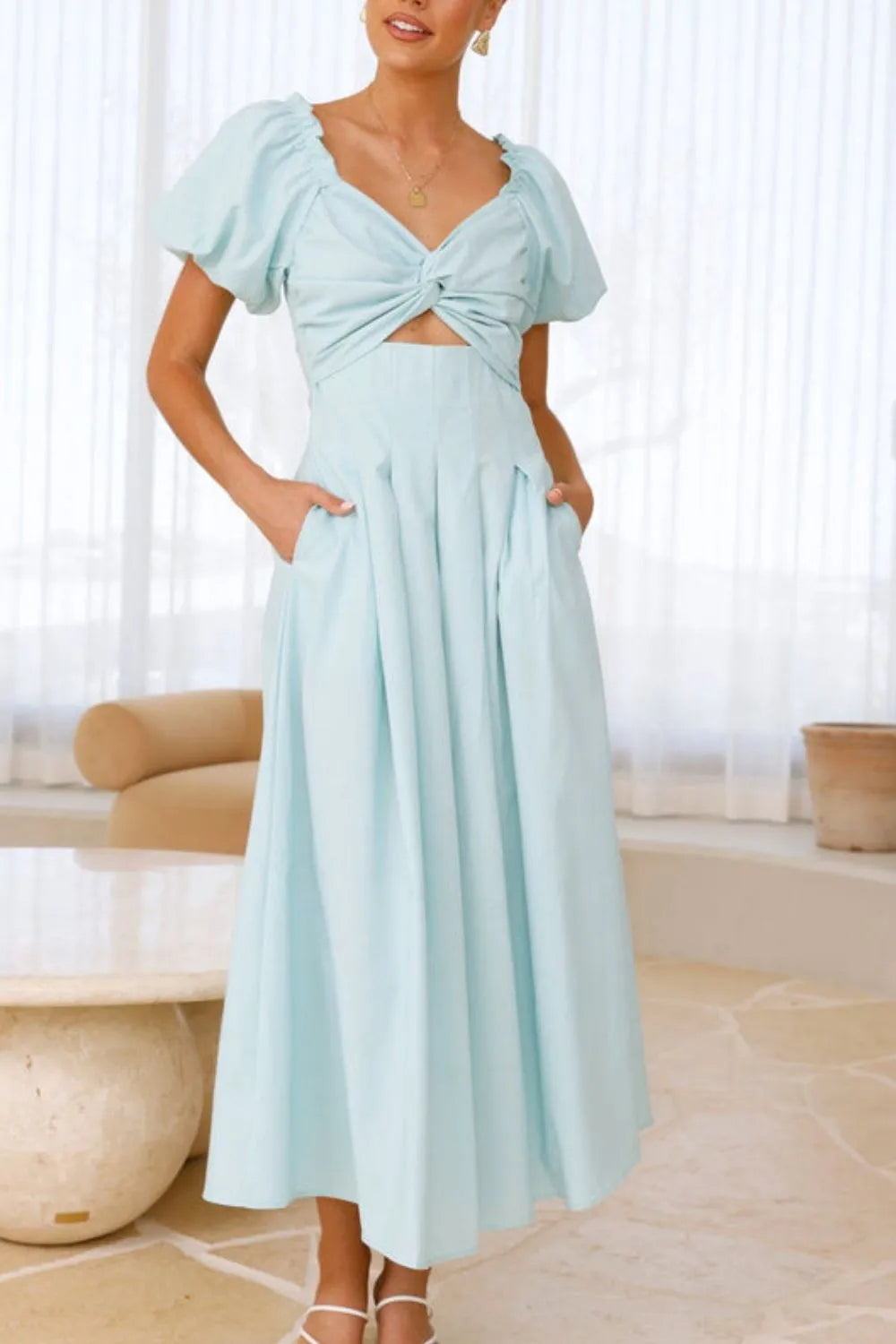 Sweetheart Neck Puff Sleeve Dress OutfitFlow