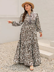 Plus Size Floral Print Long Sleeve Maxi Dress OutfitFlow