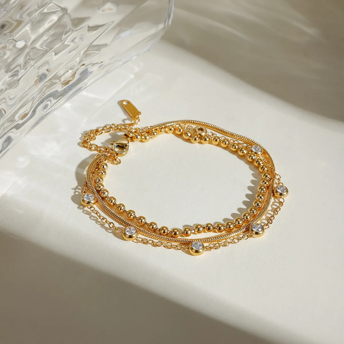 18K Gold-Plated Layered Inlaid Zircon Bracelet Gold One Size OutfitFlow