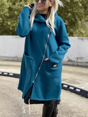 Full Size Asymmetrical Zip-Up Hooded Fleece Outerwear Plus Size Trendsi
