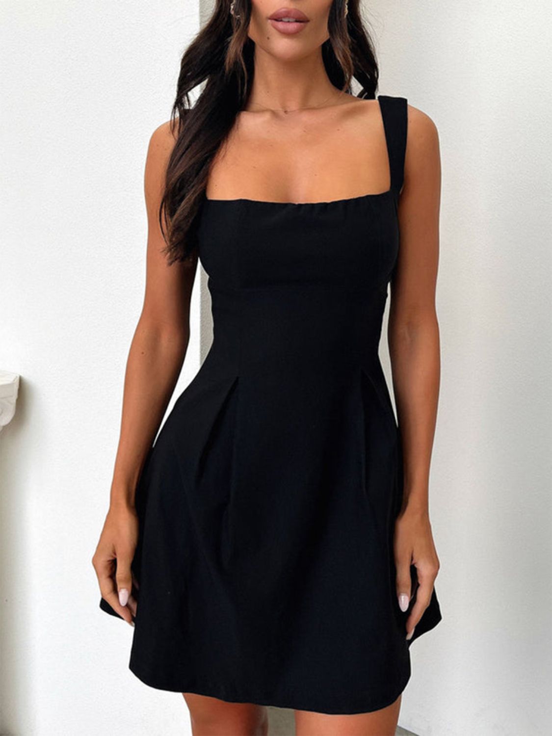 Devine Bow Back Square Neck Mini Dress Black OutfitFlow