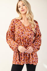 Outfit Flow - Celeste Full Size Floral V-Neck Balloon Sleeve Blouse