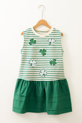 Stripe Sequin Clover Patched Contrast Mini Dress with Pockets OutfitFlow