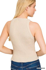Zenana Ribbed Knit Button-Down Sweater Vest OutfitFlow