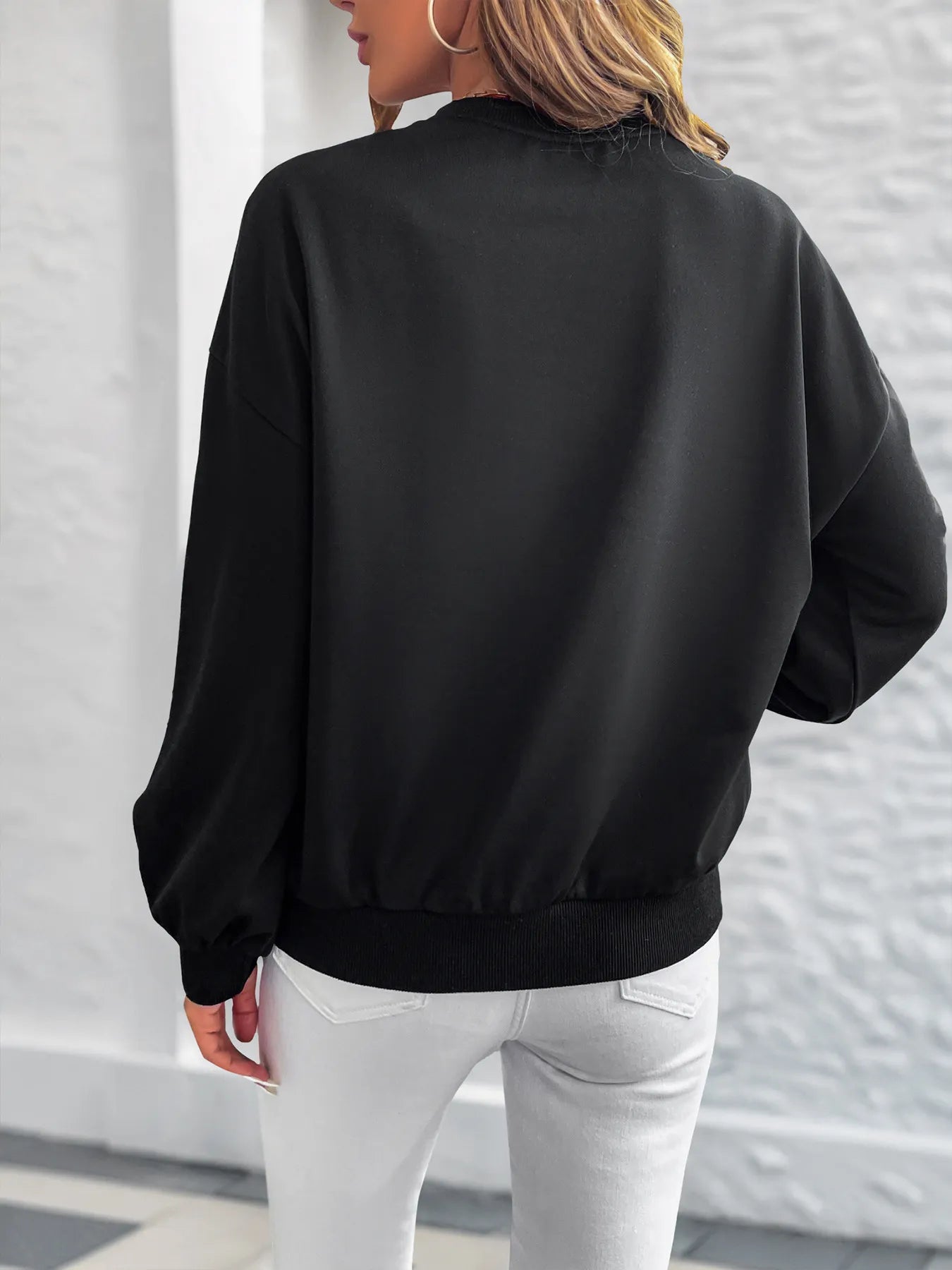 Heart Print Long Sleeve Sweatshirt OutfitFlow