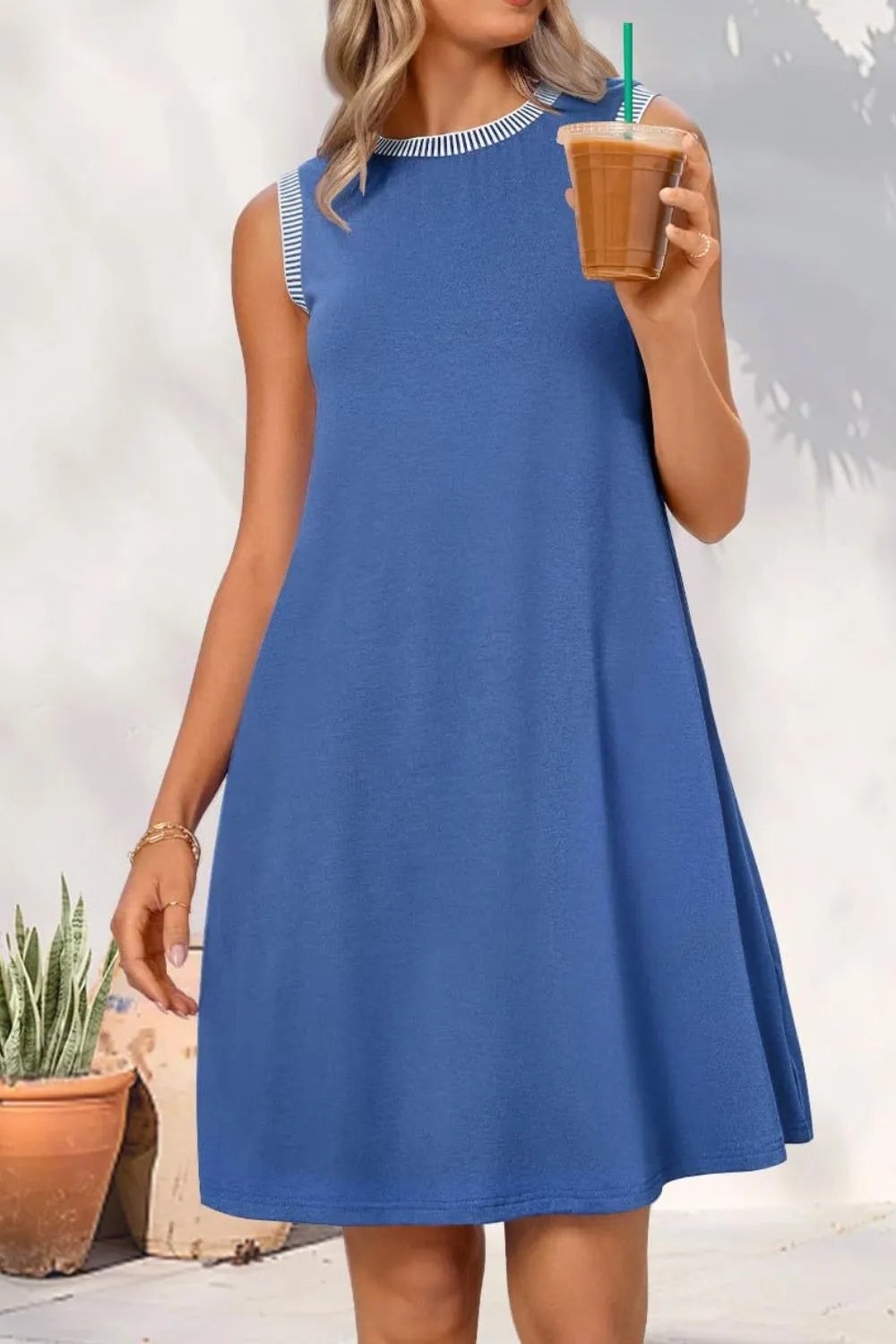 Round Neck Sleeveless Mini Tank Dress OutfitFlow