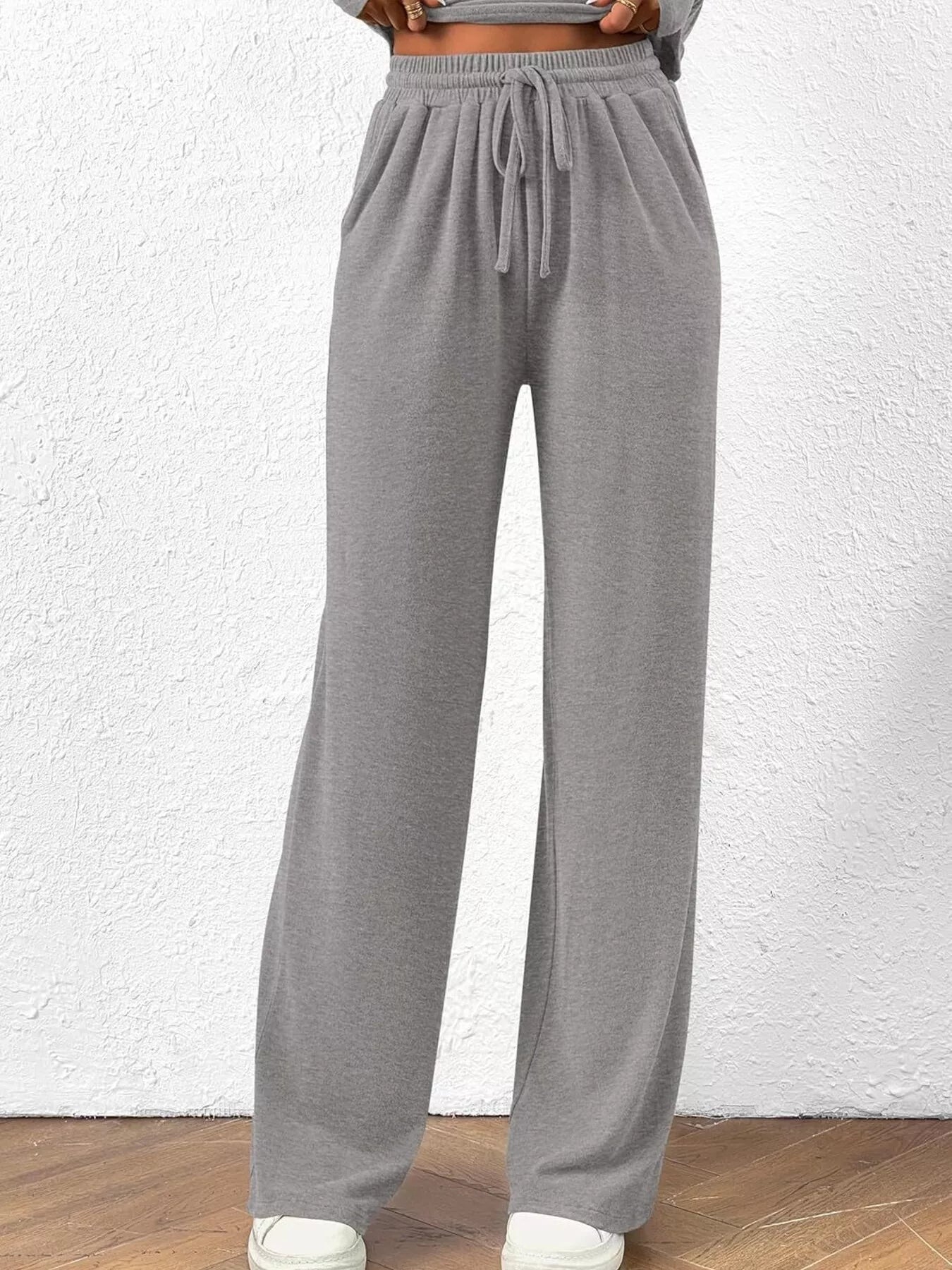 Long Sleeve Top and Wide Leg Pants Set OutfitFlow