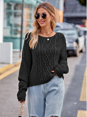 Round Neck Cable-Knit Sweater OutfitFlow