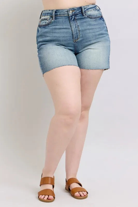 Judy Blue Full Size High Waist Star Seam Detail Denim Shorts Plus Size OutfitFlow