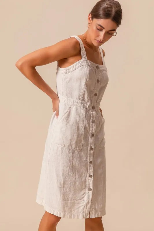 SO ME Button Down Pocket Front Pinafore Dress OutfitFlow