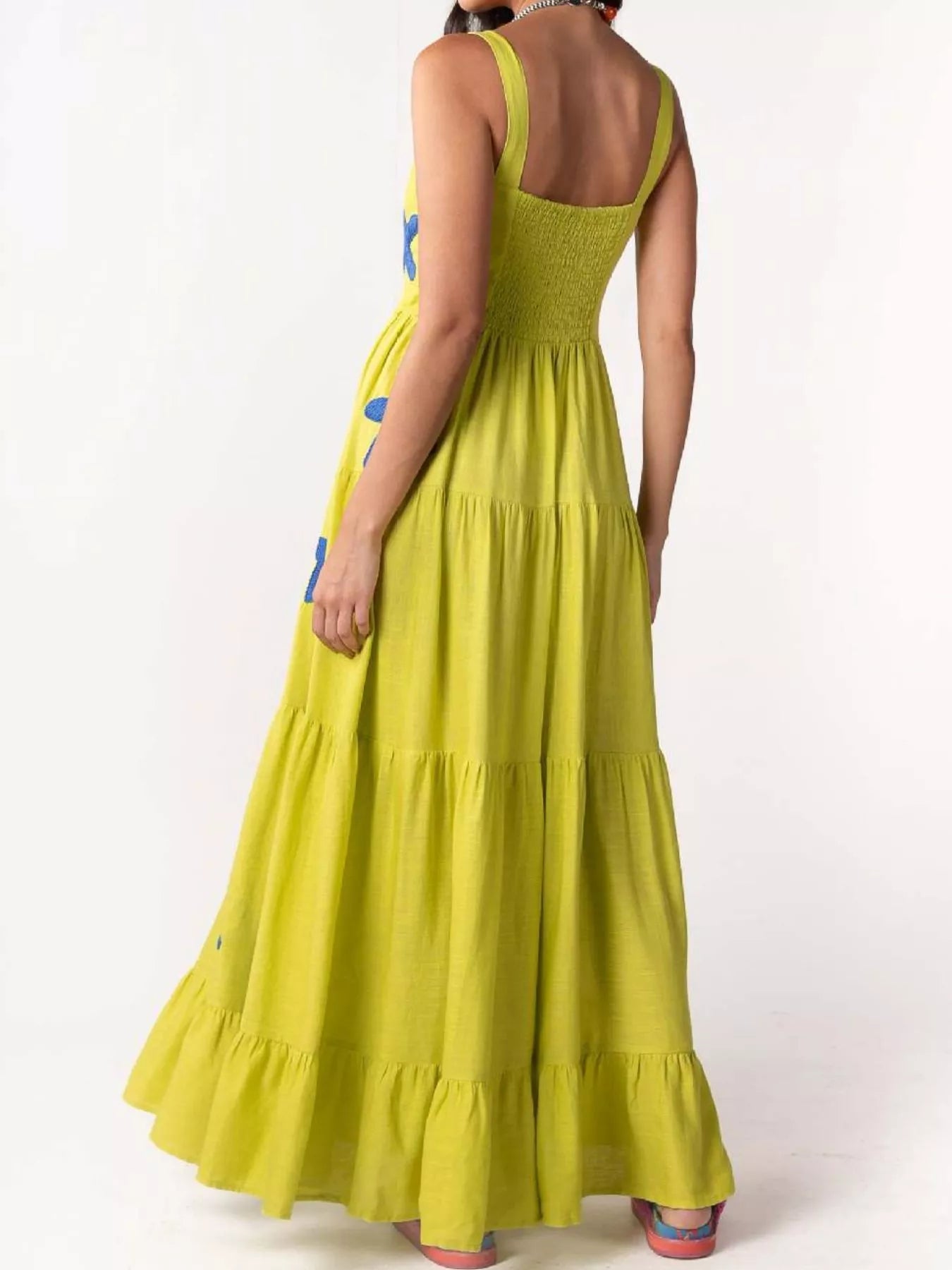 Embroidered Square Neck Tiered Maxi Cami Dress OutfitFlow