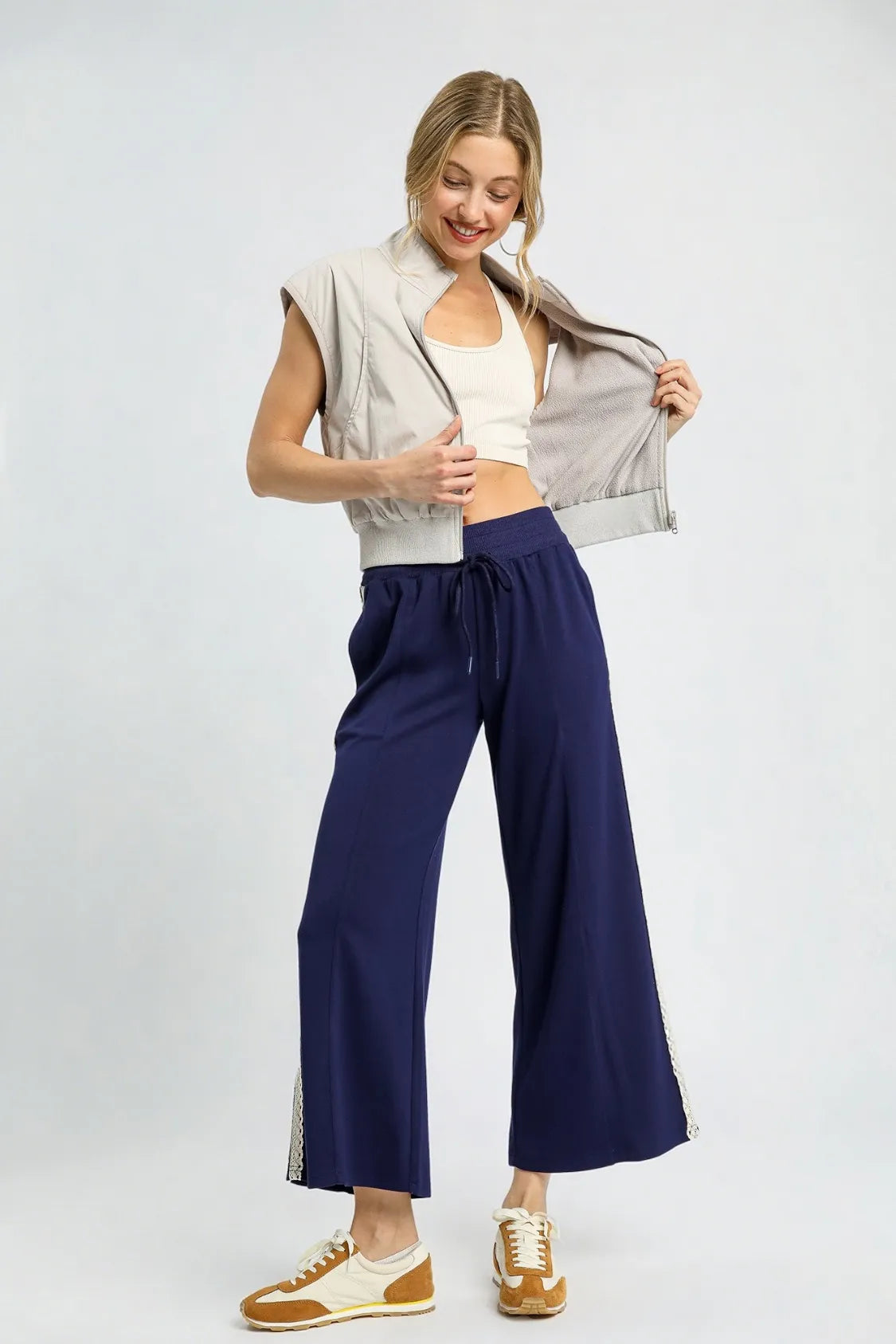 Umgee Wide-Leg Pants with Lace Trim OutfitFlow