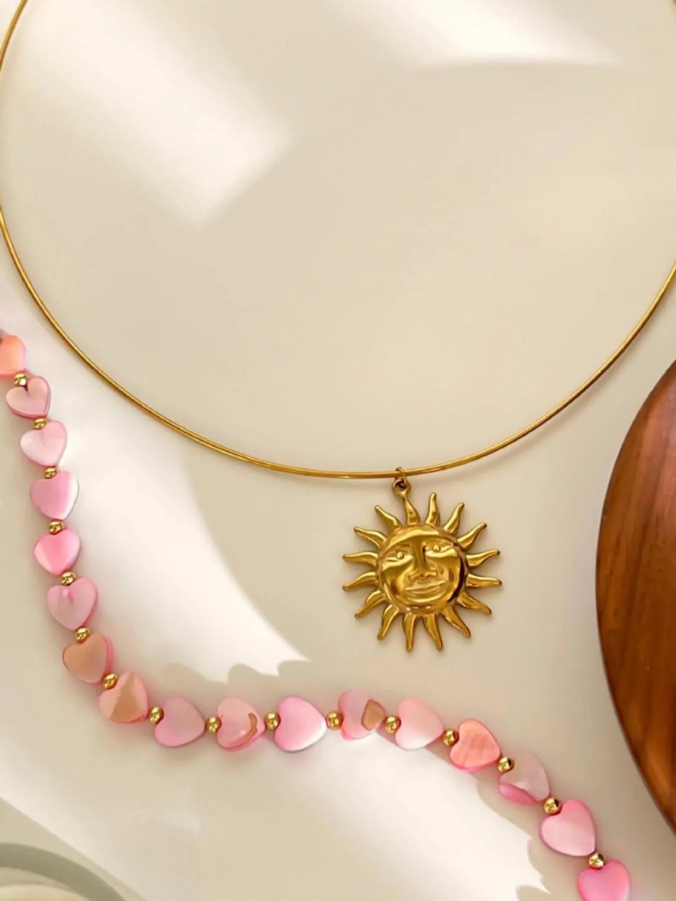 2-Piece 18K Gold-Plated Heart Beads and Sun Pendant Necklace OutfitFlow