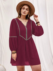 Plus Size Notched Balloon Sleeve Mini Dress OutfitFlow