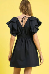 Umgee Double Ruffle Sleeve Fit and Flare Dress OutfitFlow