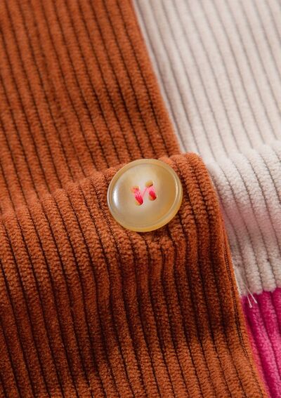Color Block Curved Hem Corduroy Shacket with Pocket OutfitFlow