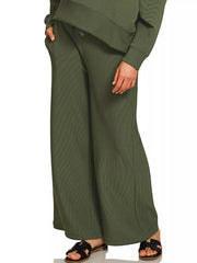 Zenana Ribbed Round Neck Pullover and Drawstring Pants Set OutfitFlow