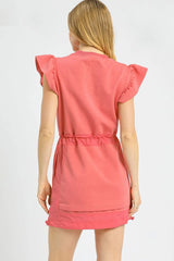 Umgee Luxe knit Ruffle Sleeve Drawstring Mini Dress OutfitFlow
