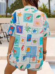Printed Short Sleeve Shirt and Shorts Set OutfitFlow
