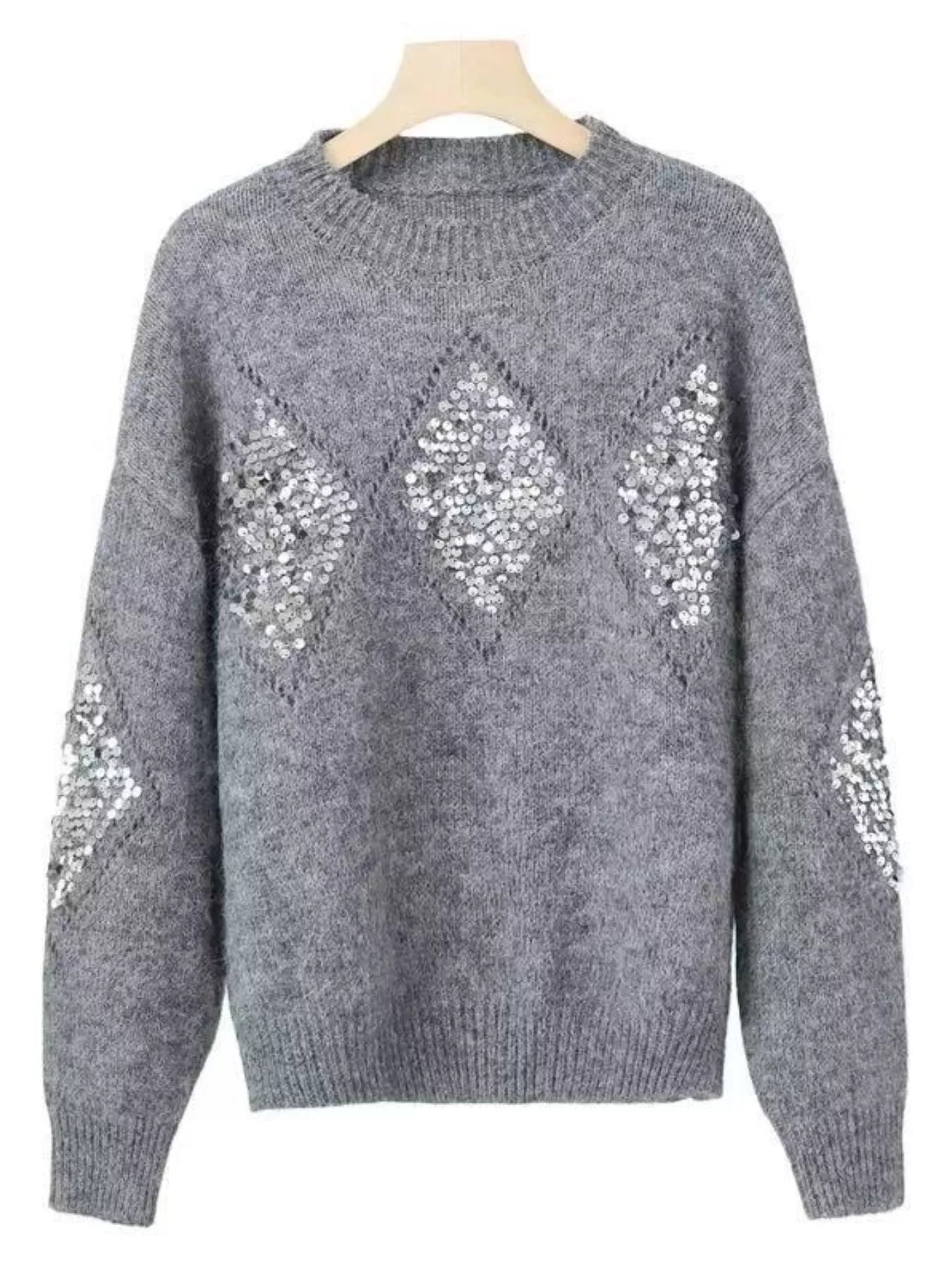 Sparkling Diamond Pattern Sweater OutfitFlow