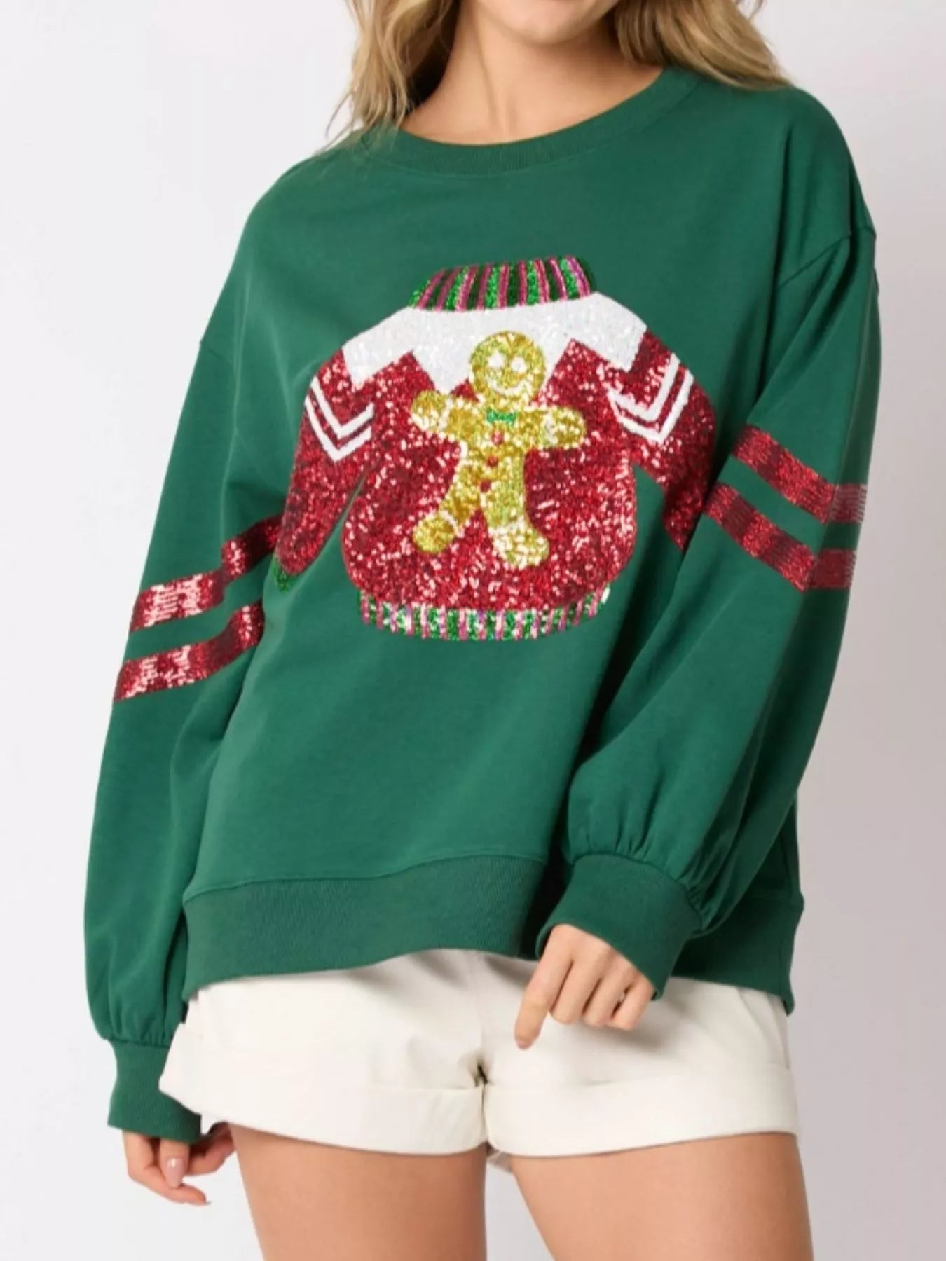 Christmas Sequin Santa Hat Holiday Sweatshirt OutfitFlow