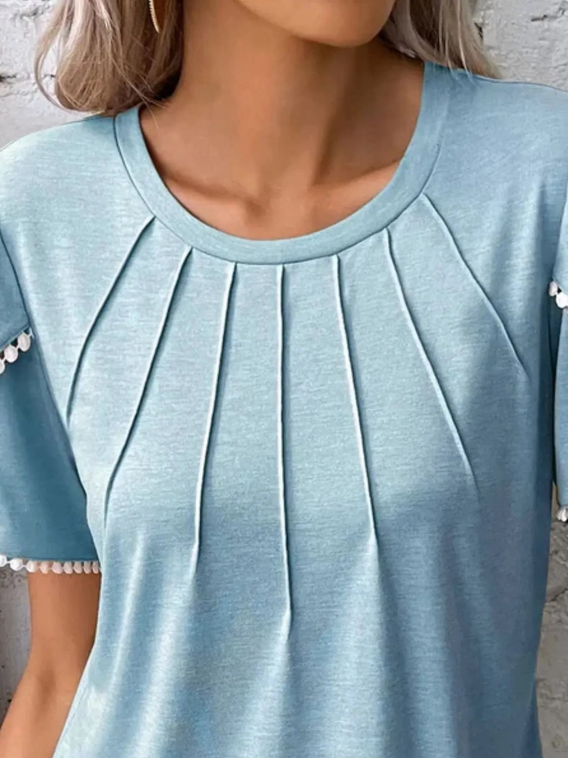 Full Size Round Neck Petal Sleeve Blouse Plus Size OutfitFlow