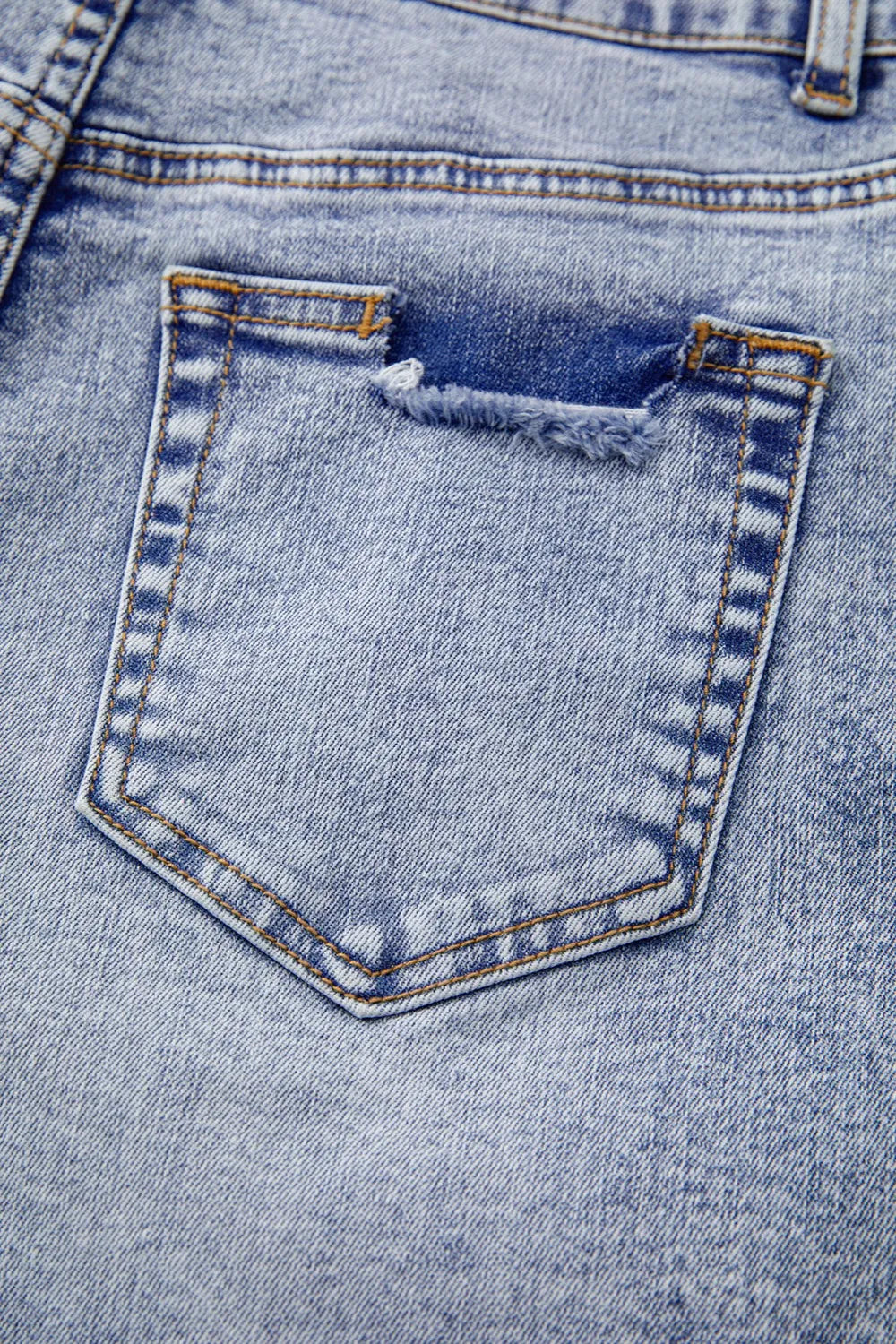 Pearl Studded Pockets Raw Hem Denim Shorts OutfitFlow