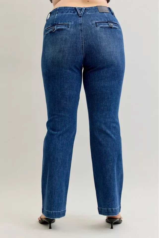 Judy Blue Full Size Mid Rise Bootcut Jeans with Welt Pockets Plus Size OutfitFlow
