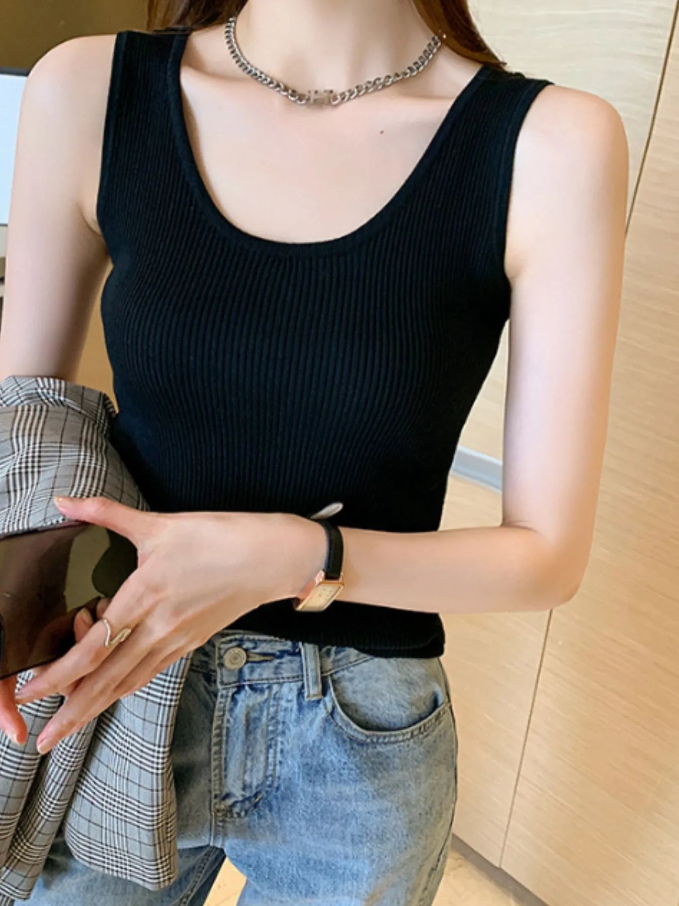 Plus Size Ribbed Scoop Neck Tank OutfitFlow